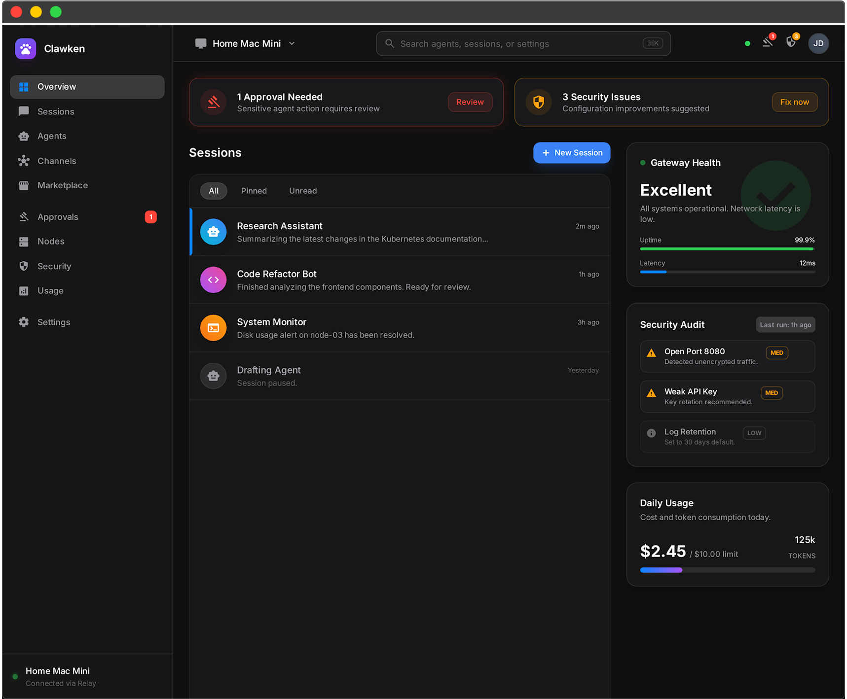 Clawken home screen preview